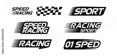 Racing stripes geometric lines hood sticker design, high ranking vector illustration for car sports events, dynamic motion effect, start and finish flag, competitive racing, and modern graphic layout 