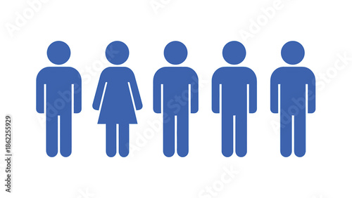 A simple illustration depicts five blue human figures including one clearly distinguished female symbol aligned in a row