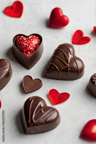 Assorted Heart Shaped Chocolates with Valentine Decor