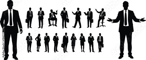 Business people silhouettes in various poses and attire