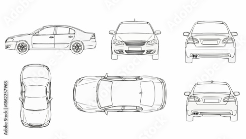 Car Blueprint - Detailed Technical Drawing for Automotive Design.