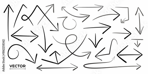 Collection of hand drawn arrows loops and scribbles in a vector graphic