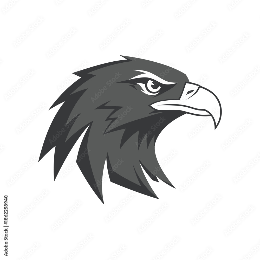 Fototapeta premium Stylized vector illustration of a gray eagle head on a white background.