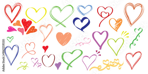 Colorful Hand Drawn Heart Shapes Doodle Illustration Set
