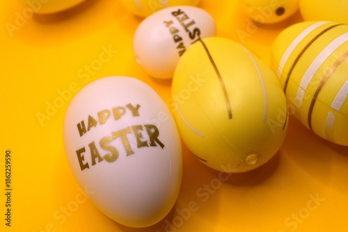 easter eggs on yellow background