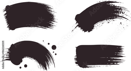 Four distinct black ink brush strokes