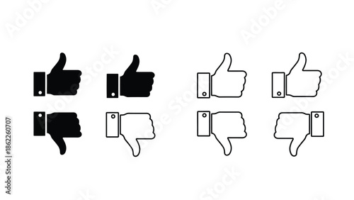 A collection of black and white thumbs up and thumbs down hand sign icons arranged in a grid pattern