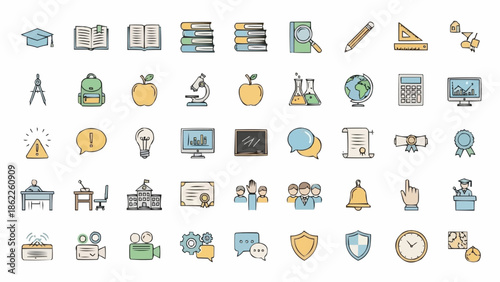 Collection of Education and Learning Themed Icon Set.