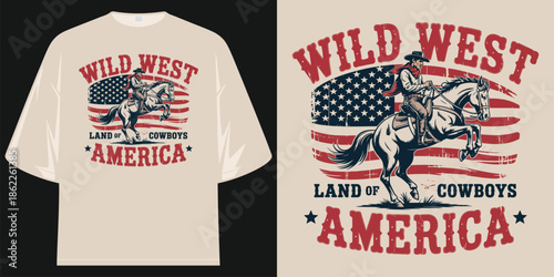wild west land of cowboys america usa vintage american flag graphic t shirt design vector illustration artwork