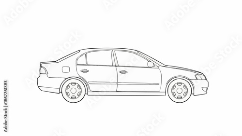 Detailed Line Art Depiction of a Sedan Car.