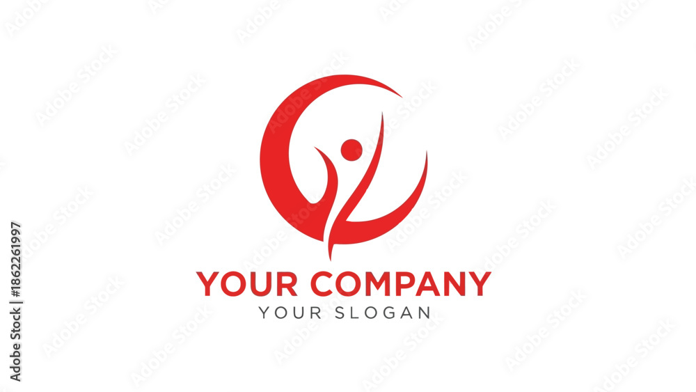 Obraz premium A striking logo design features a red figure within a circular shape accompanied by company branding elements below it