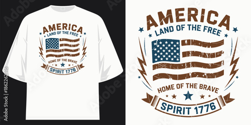 america land of the free home of the brave spirit 1776 vintage american flag patriotic t shirt design vector illustration artwork
