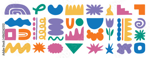 abstract forms elements set illustration, colorful funny blob shape organic, liquid form bright collection