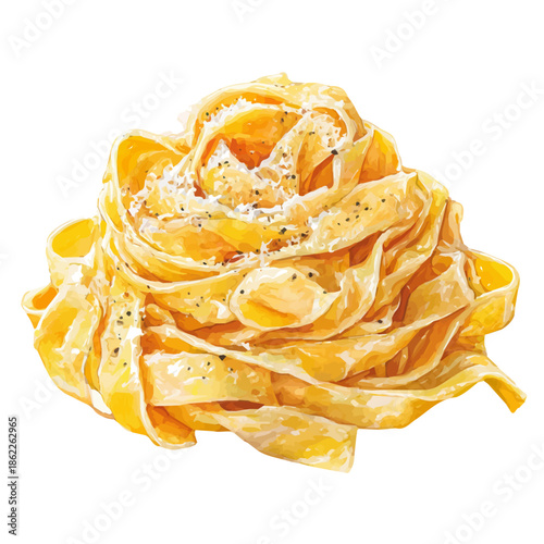 Watercolor painting of Fettuccine Alfredo, vector illustration, isolated on white background.