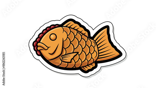 A smiling orange goldfish with red lips is centered on a white background in a graphic illustration.