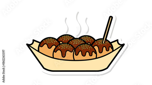 A delicious plate of freshly made takoyaki, a popular Japanese street food featuring savory batter balls filled with octopus