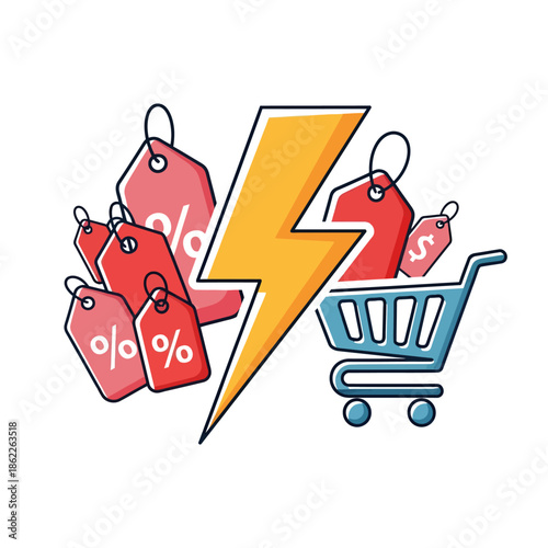 Discount Sale Tags with Shopping Cart.