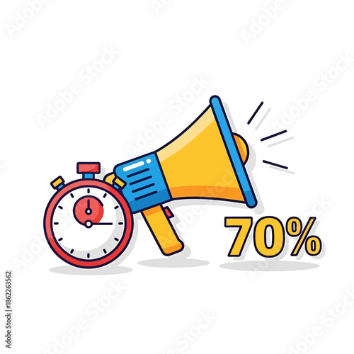 Megaphone and Alarm Clock with Percentage.