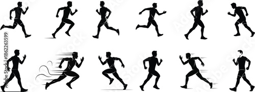 A series of running silhouettes in various motion stages