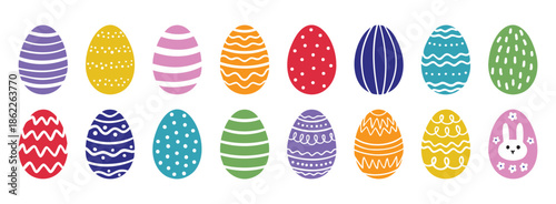 Cute cartoon easter egg decorated with dots, stripe, line, ornaments or Easter design. doodle colorful egg Easter set.