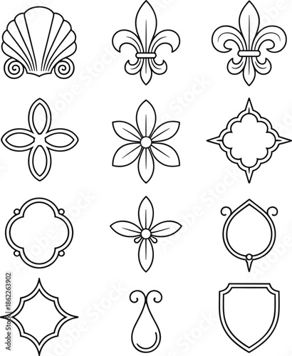 Heraldic symbols fleur de lis floral designs vector illustrations