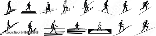 Sequence of a person walking up and down stairs in various positions