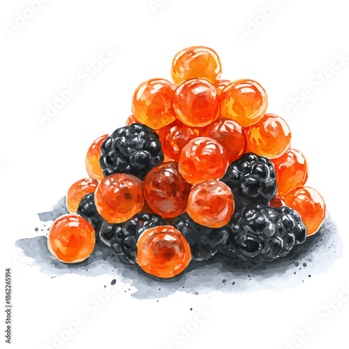 Watercolor-style vector illustration of Caviar, isolated on a clean white background.