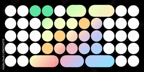 An arrangement of colorful oval and rectangular shapes on a black background