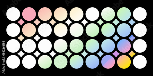 A colorful arrangement of oval shapes and diamond patterns on a black background