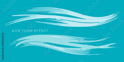 Abstract swirling air flow design with white brush strokes on teal background