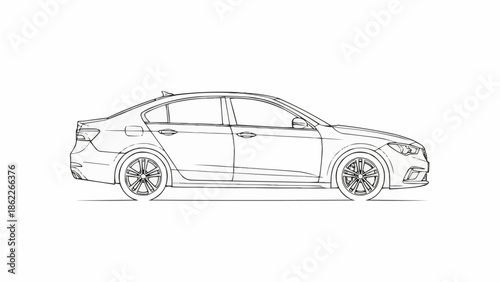 Sleek Sedan Car Outline - A Detailed Automotive Blueprint.