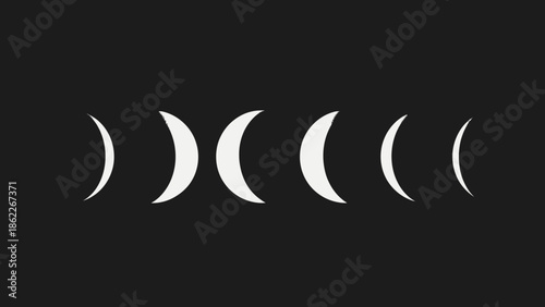 Celestial Phases of the Moon Graphic Design on Black Background