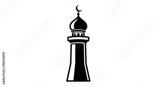 Islamic Minaret Silhouette with Crescent Moon and Star