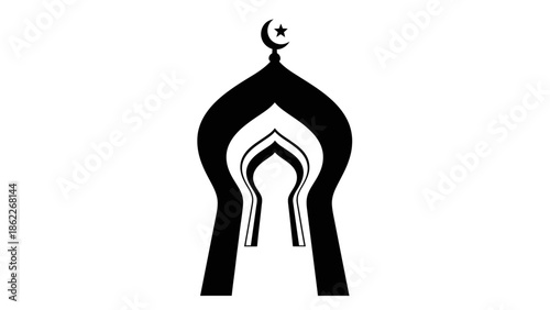 Islamic Mosque Dome Silhouette with Crescent Moon and Star