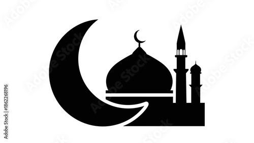 Islamic Mosque Silhouette with Crescent Moon