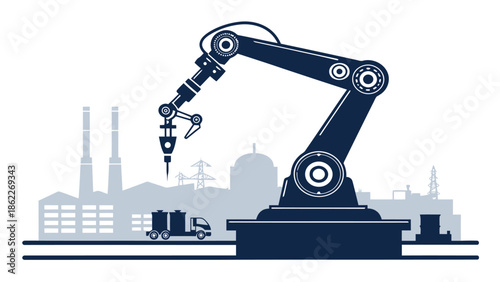 Industrial robotic arm working in modern factory setting