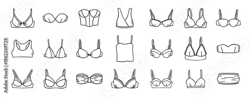 Lingerie fashion feminine lacy woman underwear bra icon doodle hand drawn. Outline line drawing clipart symbol