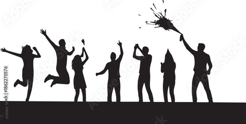 Group celebration with fireworks