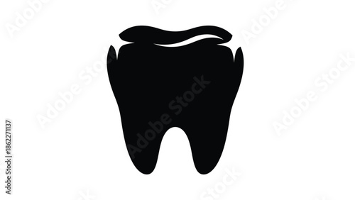 A detailed illustration showcasing a single solid black tooth silhouette against a stark white background emphasizing dental health