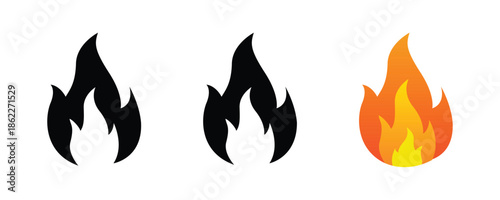 Three flame icons black and orange Isolated On Transparent Background
