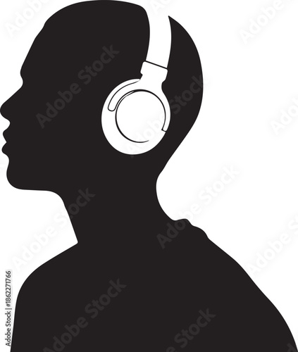 Person listening to headphones