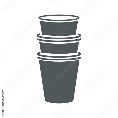 Three gray stacked disposable cups icon representing convenient drinkware versatile party supplies eco friendly options