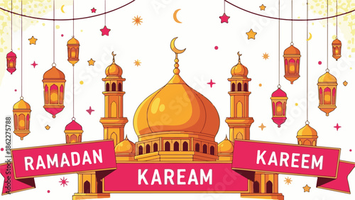Ramadan kareem islamic holy month of fasting and reflection mosque illustration