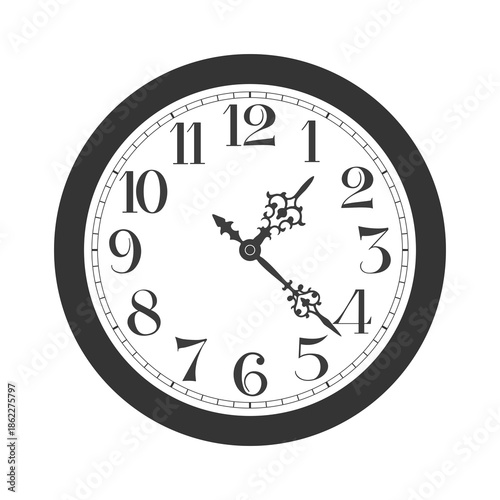 Black classic round wall clock isolated on white background
