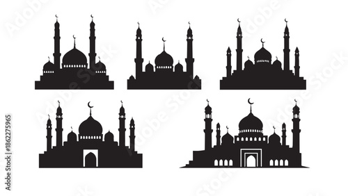 Ramadan mubarak mosque silhouettes for islamic holy month of fasting and prayer