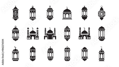 Ramadan lanterns and mosques illustrations for holy month of ramadan