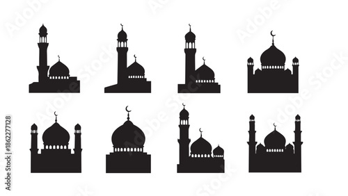 Ramadan mubarak mosque silhouettes for islamic holy month of fasting and prayer