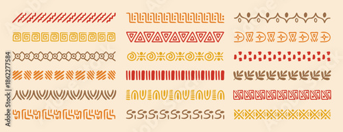 African tribal ethnic motive border doodle hand drawn style from geometrical shapes. boho scandinavian srtoke, traditional native decor.