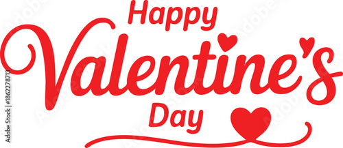 Lettering Happy Valentines Day banner. Valentines Day greeting card template with typography text happy valentine`s day and red heart and line on background. Vector illustration