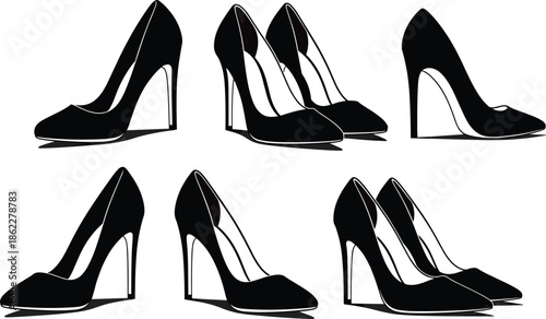 Black high heel shoes, fashion silhouette, stiletto elegance, pointed toe footwear, stylish women’s heels, modern design, chic shoe collection